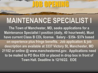 Maint Specialist I job opening 11-28-22